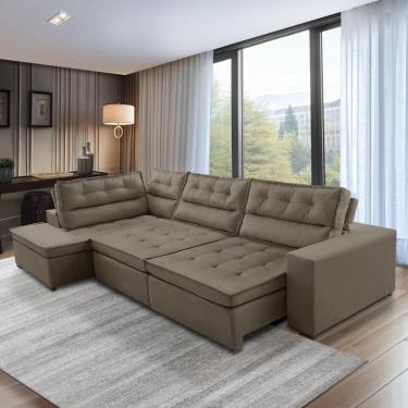 Imagem de Sofá de Canto Retrátil e Reclinável com Molas 3,40x2,00 Esq Virginia Suede Cappuccino Adonai Estofados