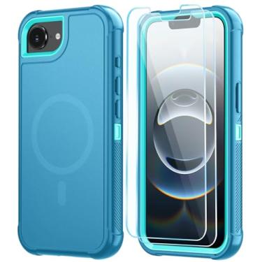 Imagem de SunStory Capa magnética para iPhone 16e com película HD, compatível com MagSafe, capa de corpo inteiro resistente de 3 camadas, capa protetora híbrida 3 em 1 para iPhone 16e de 6,1 polegadas