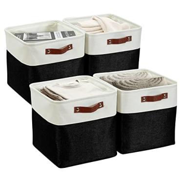Imagem de DECOMOMO Cubos de armazenamento, caixas de armazenamento de 28 x 28 cm, cestas para prateleiras (preto e branco, cubo de 28 cm - pacote com 4)