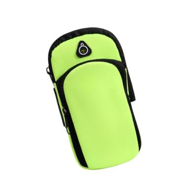Imagem de Bolsa de braço para celular de corrida – Armazenamento universal de camada dupla para telefones celulares, cosméticos e chaves com conector de fone de ouvido para lazer ao ar livre (verde claro)