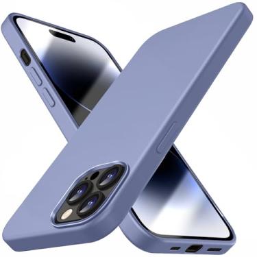 Imagem de Capa compatível com iPhone 14 Pro Max, capa fina de silicone líquido, capa protetora à prova de choque, capa de telefone com forro de microfibra macia antiarranhões (cinza lavanda)