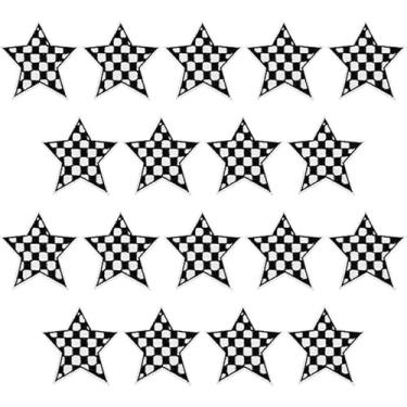 Imagem de 18 peças de remendos de ferro em estrela quadriculada, simples e elegante, bordado, passar, passar, passar, clássico, preto e branco, remendos de corrida para roupas, calças, chapéus, mochilas