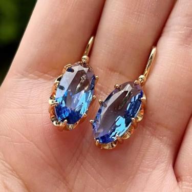 Imagem de Brincos de gancho de zircônia cúbica azul e vermelha banhados a ouro branco para mulheres, joias leves de festa para presente, Small, Cobre, Sem pedra preciosa