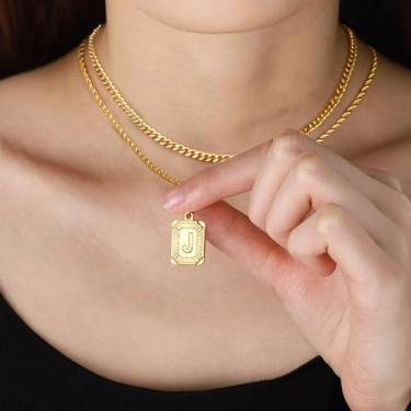 Imagem de Colar com inicial de ouro para mulheres e homens, pingente de aço inoxidável 18K, colares hipoalergênicos com letra A-Z, corrente de pingente, joias presentes pai namorado, 12#, Aço inoxidável, Sem