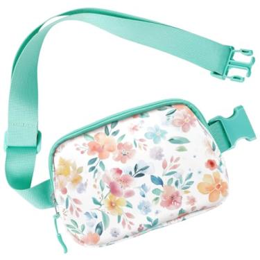 Imagem de Simikol Bolsa de cinto, bolsas transversais fofas para mulheres, leves, modernas, pochetes à prova d'água, corrida, treino, caminhadas, viagens, pochetes, flores em aquarela
