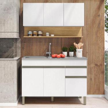 Imagem de Balcão Para Pia E Armário Aéreo 120 Cm Line Supremo Freijo - Kit's Par