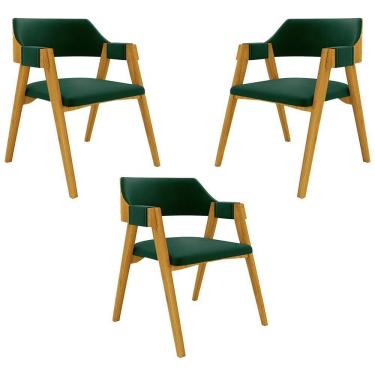 Imagem de Kit 3 Cadeiras Sala De Jantar E Jogos Carteados Madeira Maciça Poker Veludo Verde-mel G42 - Gran Belo