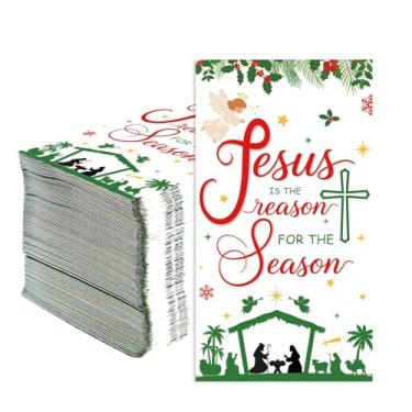 Imagem de Greencian 100 guardanapos de papel para presépio de Natal, 3 camadas, feliz aniversário, Jesus, toalhas de mão absorventes descartáveis para convidados, guardanapos de noite sagrada para Natal, Jesus