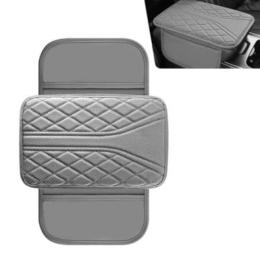 Imagem de Shakas Capa de console central de carro com 2 bolsos laterais, almofada protetora de apoio de braço de couro, almofada de caixa de assento de descanso de braço respirável resistente a arranhões