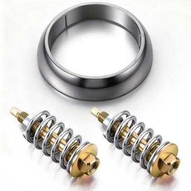 Imagem de Parafuso de flange de escape M8 x 1,25 x 75 mm e ID Kit de reparo de junta de 65 mm, parafusos coletores de molas de escape juntas de porcas para a maioria dos carros, caminhões, SUVs vedação de tubo