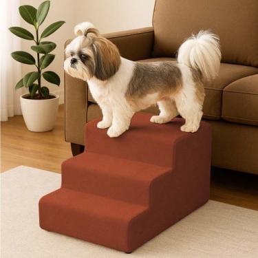 Imagem de Escada Pet Para Sofá MDF Suede 3 Degraus Confortáveis - Moveis Aguias,