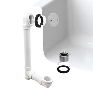 Imagem de Westbrass A4972-26 Conjunto de resíduos e transbordamento de banho de 3,5 cm com tampa de drenagem de tração e cotovelo superior de placa frontal de um orifício - Sch. 40 PVC, cromo polido