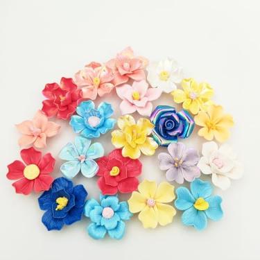 Imagem de 20 peças de cerâmica de flores 3D, flores de cerâmica procelain feitas à mão de 4 cm para artesanato DIY, pratos, vasos, copos, suprimentos para fabricação de mosaico (flores de cerâmica 3D)
