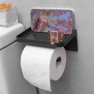 Imagem de Suporte de papel higiênico montado na parede, à prova de ferrugem, de plástico espesso, para banheiro, cozinha, suporte de prateleira, preto