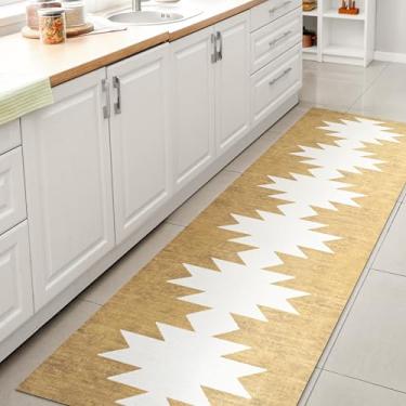 Imagem de JONATHAN Y WSH110B-28 Tapete de área interior geométrico minimalista lavável à máquina Chayton, boêmio sudoeste moderno fácil limpeza, quarto, cozinha, sala de estar, sem queda, amarelo/creme, 2 x 8