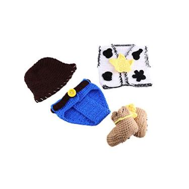 Imagem de Lgvhydh Acessório para fotografia de recém-nascido, roupa de caubói para meninos e meninas, roupas de crochê, chapéu de caubói, colete e shorts, conjunto de fantasia para sessão de fotos