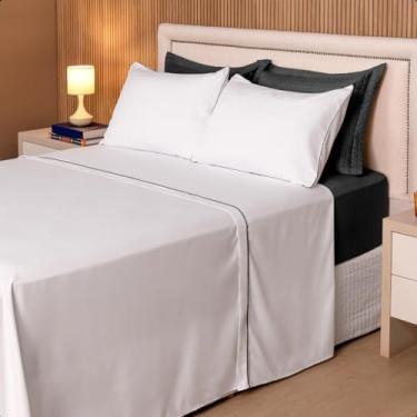 Imagem de Jogo de Lençol Cama Box Percal 200 Fios Toque Macio Completo (Preto, Queen Size)