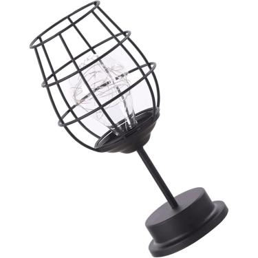 Imagem de Abajur De Mesa Led Sem Fio Abajur De Mesa De Metal Com Copo De Vinho E Garrafa De Vinho Abajur De Cabeceira Industrial De Ferro Forjado Para Decoração Moderna De Casa, Black, 13 * 13 * 28cm