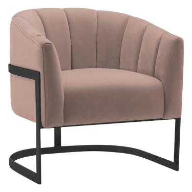 Imagem de Poltrona Decorativa Sala De Estar Recepção Mavie Base De Ferro Preto Linho Adj Decor Rosê