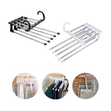 Imagem de Cabide De Aço Inox Com 5 Divisórias Retrátil Multiuso