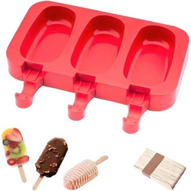 Imagem de Forma Molde de Silicone para Picolé com Tampa – Empilhável, Reutilizável, Antiaderente, Livre de BPA – Acompanha 50 Palitos de Madeira (COR ALEATÓRIA)