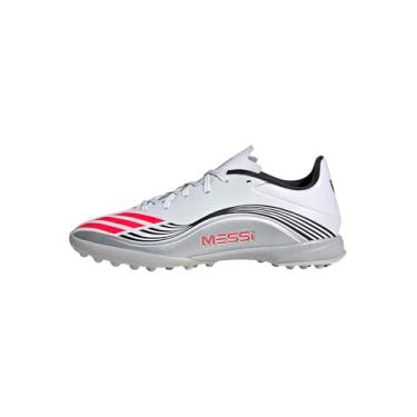 Imagem de adidas Tênis unissex adulto F50 Messi League Turf, Branco/vermelho lúcido/prata metálico, 13 Women/12 Men