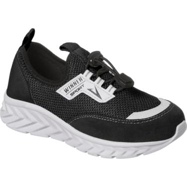 Imagem de Tênis Infantil Esportivo Escolar, Calce Fácil com Elástico, Casual e Confortável, Menino (Preto/Branco, BR, Criança de 4 a 8 anos, Numérico, 34)