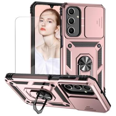 Imagem de Capa para Samsung Galaxy A35 Capinha | com 2 peças de protetor de tela temperado com janela deslizante da câmera e suporte para telefone incluídos - Rosa