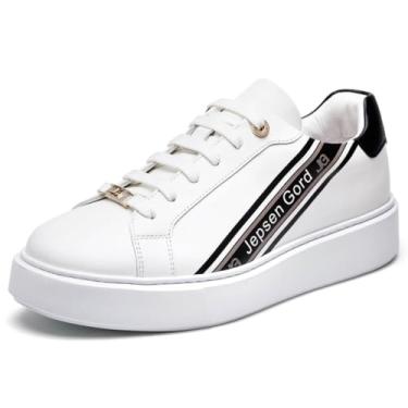 Imagem de Jepsen Gord Tênis social masculino casual, couro bovino italiano genuíno, tênis de caminhada, leve, moderno, com sola extraleve GG, Branco, 44