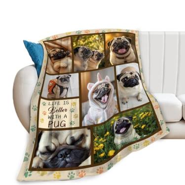 Imagem de Cobertor de pug, cobertor de cachorro, presentes de pug, cobertores para animais de estimação, pelúcia de flanela para mulheres, homens, meninos, meninas, adultos, roupa de cama macia para sofá-cama