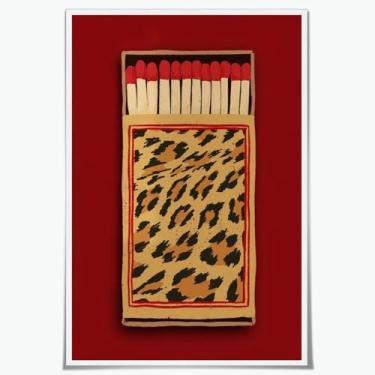 Imagem de Arte de parede retrô Matchbox Vintage Trendy Leopard Canvas Poster Leopard Print Art Bar Cart Dorm Room Decor 20 x 30 cm sem moldura