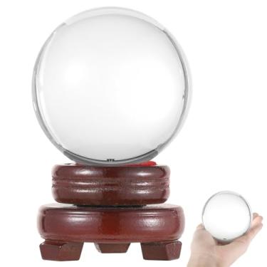 Imagem de Bola de cristal decorativa 3.1 com base de madeira, esfera de vidro para decoração de casa e adereços de fotografia
