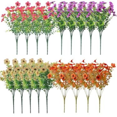 Imagem de LUMINFLY Flores artificiais eucalipto 18 peças, 36 cm, vermelho, amarelo violeta incluindo eucalipto de outono e flores falsas, decoração doméstica externa sem manutenção