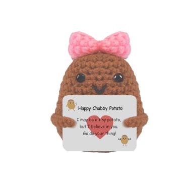 Imagem de Adorável batata cravejada à mão – Acompanhante de apoio emocional positivo de 7,5 cm com cartão motivacional, decoração de mesa divertida para escritório/casa, presente para amigos/colegas