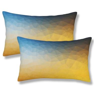 Imagem de ZYNTIRAX Capas de almofada amarela e azul estilo polígono abstrato, 30 x 50 cm, conjunto de 2 fronhas de arte geométrica gradiente fractal, capas de almofada retangulares para sofá de cama
