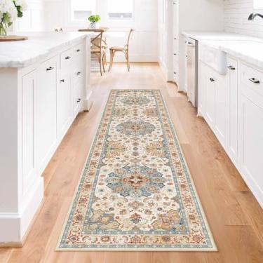 Imagem de Enkor Tapetes de corredor para corredor, tapetes laváveis macios antiderrapantes para cozinha, tapete moderno para sala de estar, quarto, entrada laranja e bege