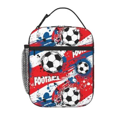 Imagem de Lancheira com isolamento de futebol, lancheira infantil para meninas, meninos, adolescentes, lancheira para crianças, bolsa térmica com bolso frontal para mulheres e homens, lancheira reutilizável
