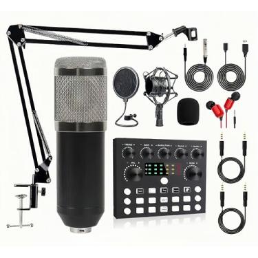 Imagem de LINHUNCAT BM-800 Pacote de equipamento de podcast, kit de microfone de troca de voz com suporte, pacote de estúdio de gravação profissional para transmissão ao vivo