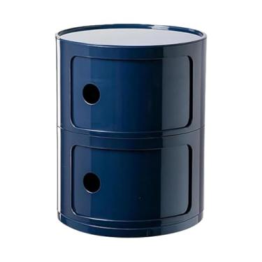 Imagem de Armário de armazenamento multifuncional, mesa de cabeceira com portas de correr, mesa de cabeceira redonda com gavetas, adequado para sala de estar e quarto, espaço pequeno (tamanho: 2 camadas, cor