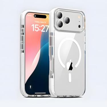 Imagem de LITNEMC É adequada para iPhone 17 Pro. É transparente, magnética, grossa, à prova de choque e não é fácil de virar amarela (branco, iPhone 17 Pro)