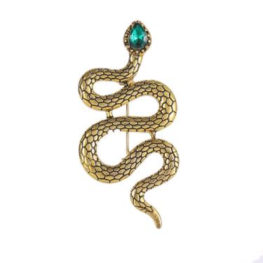 Imagem de Broche Vintage Snake com gema verde esmeralda, liga dourada