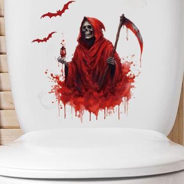 Imagem de Adesivos de parede Halloween Grim Reaper Red Hooded Skull - yiweisai