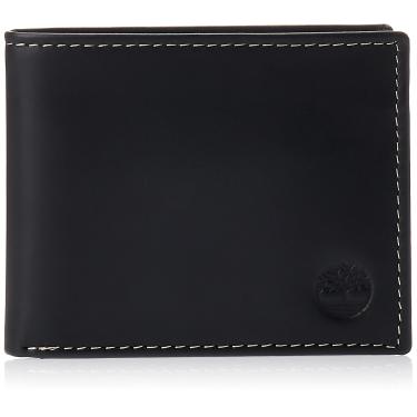 Imagem de Carteira masculina Timberland de couro com divisória dobrável, preto (Hunter), tamanho único