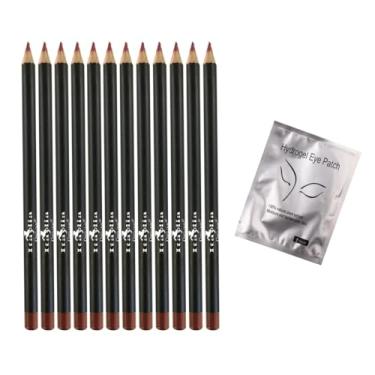 Imagem de Italia Deluxe 12 lápis delineador, ultrafino, cremoso, altamente pigmentado, de longa duração + aplique de hidrogel para extensões de cílios (marrom claro)
