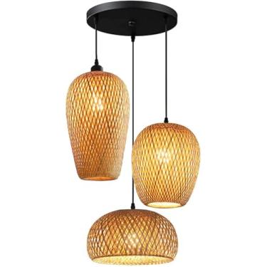 Imagem de Bamboo Lantern Pendant Lamp, Retro Japanese Style E27 Chandelier Hanging Light Ceiling Lighting Fixture for Living Room Bedroom Restaurant Cafe Teahouse Bar Dining Room Club