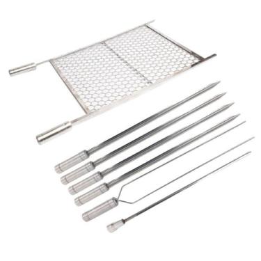 Imagem de Kit Grelha Moeda Inox 70x40 Mais 6 Espetos Para Churrasco - INOX LAURI