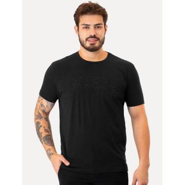 Imagem de Camiseta Guess Masculina Big Logo Los Angeles Bordado Preta, S/P, Pret