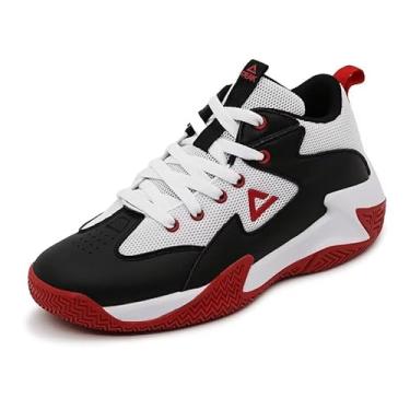 Imagem de PEAK Tênis de basquete infantil para meninos e meninas – leve, respirável, tênis esportivo para esportes internos e externos, Preto/vermelho, 18