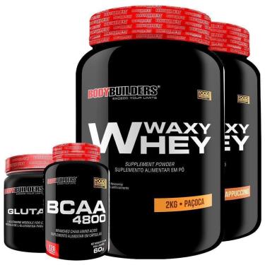 Imagem de KIT - 2x Whey Protein Waxy Whey 2kg + Glutamina 500g + BCAA 4800 120 Cápsulas - Bodybuilders-Unissex