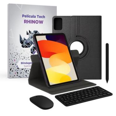 Imagem de Kit Capa Preta Xiaomi Redmi Pad SE, Giratória 360: Película de vidro +